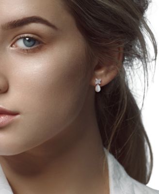 Cultured Freshwater Pearl and White Topaz (5/8 ct t.w.) Drop Earrings in Sterling Silver