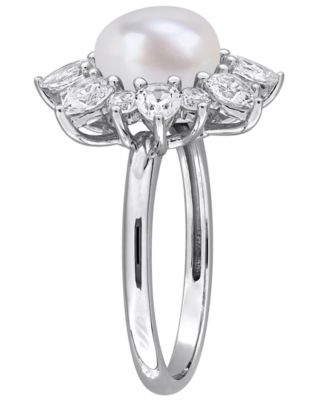 Cultured Freshwater Pearl and Created White Sapphire (2 ct. t.w.) Earrings in Sterling Silver