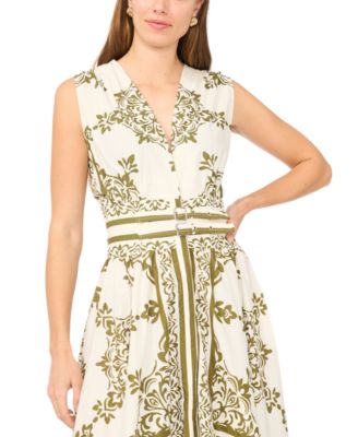 Women's Sleeveless V-Neck Buckle Trim Midi Dress