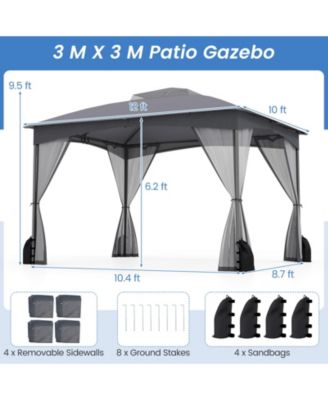 10 x 12 FT Patio Gazebo w/ Netting Walls Soft Top Double Roof Canopy w/ 4 Sandbags