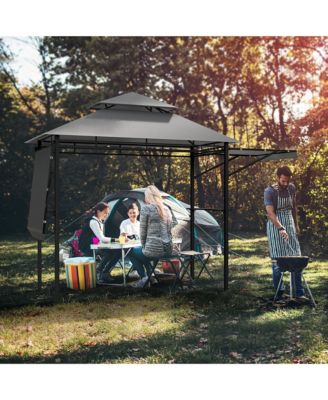 13.5' x 4' Patio BBQ Grill Gazebo Side Awnings Shelves 2-Tier Canopy Outdoor