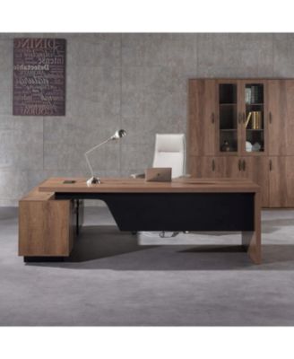 Retractable Office L-Shaped Desk with Drawers and Lateral File Cabinet