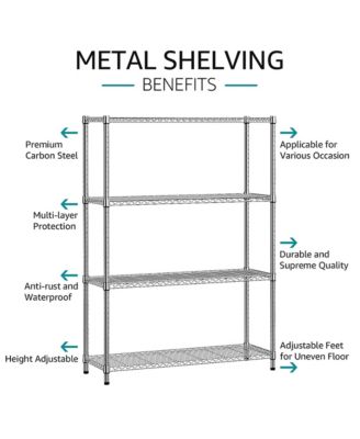 4- Tier Metal Storage Shelves, Adjustable Wire Shelving Rack for Garage, Basement, Warehouse, 1400 Lbs Capacity.
