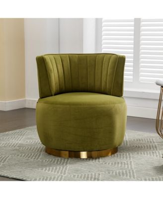 Velvet Swivel Barrel Chair - Modern Upholstered Accent Chair, Round Armchairs with Gold Base for Living Room, Bedroom
