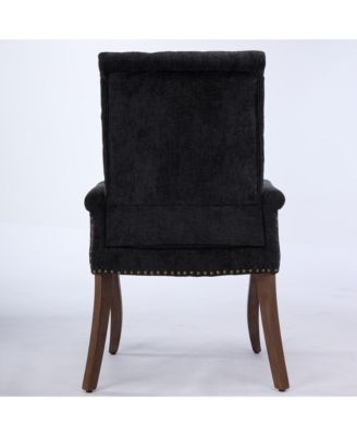 Chenille Dining Chair - Mid-Century Modern Kitchen Chair with Curved Solid Wood Legs and Nailhead Trim for Dining Room, 1PCS