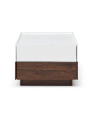 Rotating Coffee Table - Square Wood Center Table with 2 Drawers and Swivel Tabletop, Side Table for Living Room, Bedroom