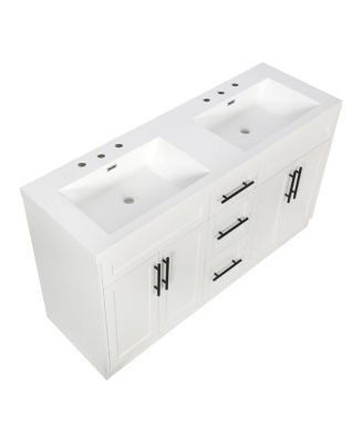 59.3" Double Sink Bathroom Vanity with SMC Integrated Basin, Soft Close Drawers & Adjustable Shelf for Large Bathrooms