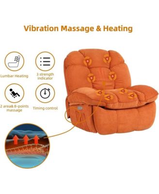 Oversized Swivel Power Recliner Chair, Modern Massage Rocker Recliner Chairs with Heated, USB-C Ports and Side Pocket