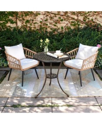 24" Round Patio Bistro Table, Cast Aluminum Outdoor Cafe Table with Umbrella Hole, Porch, Backyard, Classic Pattern