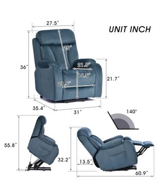 power lift recliner for elderly, velvet electric chair w/ remote, wide seat, side pocket & heavy-duty lift