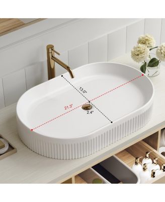 39.3" Modern Wall-Mount Bathroom Vanity with Oval Ceramic Sink, Solid Wood Floating Cabinet & Soft-Close Drawers