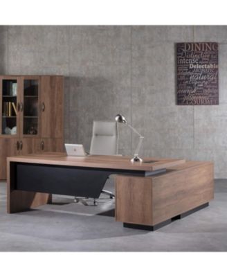 Retractable Office L-Shaped Desk with Drawers and Lateral File Cabinet