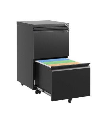 2 Drawer File Cabinet with Lock, Under Desk Rolling Filing Cabinet with Wheels for Home Office Storage, Hanging Legal/Letter/A4 Size