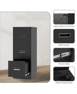 3 Drawer Vertical File Cabinet, Lockable Filing Cabinet with Card Slot, Storage Cabinet for Home Office, Holds A4/Letter/Legal Files