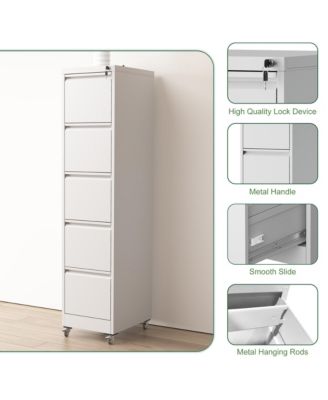5 Drawer Locking Vertical File Cabinet on Wheels - for Home Office Organizer, Heavy-Duty Filing Storage Cabinet for Letters/Legal/A4
