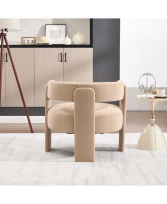 Velvet Accent Chair, Mid-Century Modern Armchair with Wooden Legs and Adjustable Foot Nails for Living Room, Home Office