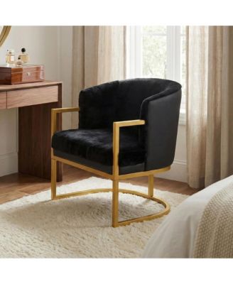 Accent Chair, Upholstered Faux Rabbit Fur Armchair with Gold Metal Frame and Curved Backrest Support for Living Room, Bedroom