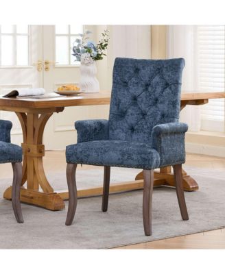 Chenille Dining Chair - Mid-Century Modern Kitchen Chair with Curved Solid Wood Legs and Nailhead Trim for Dining Room, 1PCS