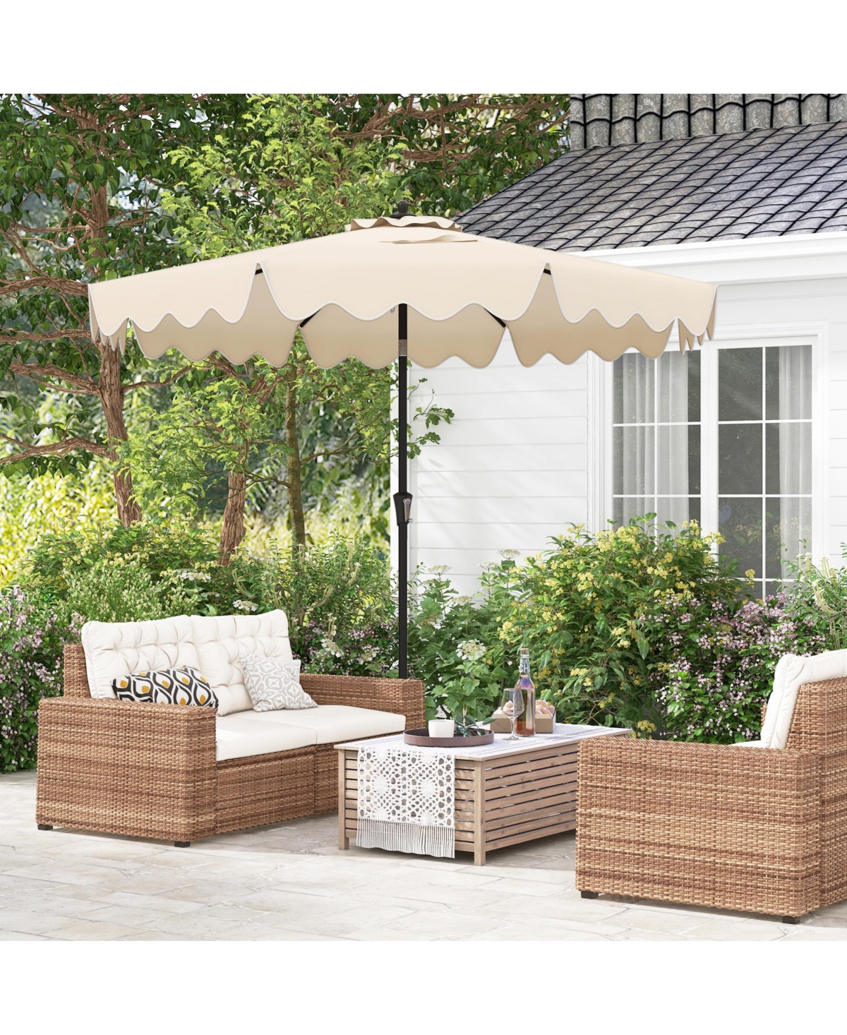 Sugift 9 Feet Patio Umbrella with Crank Handle and Push Button Tilt