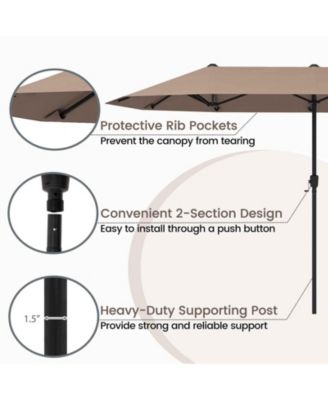 13 FT Large Patio Umbrella Outdoor Double-Sided Table Market Umbrella with Crank Handle-Coffee