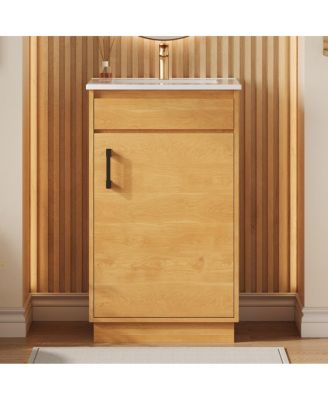 20" Farmhouse Natural Bathroom Vanity with Sink, Rectangular Ceramic Top, Soft Close Door & Adjustable Shelf for Small Space