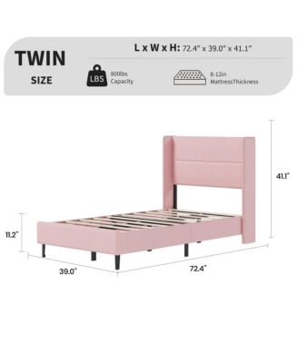 Set of 2 Twin Size Bed Frame with Wingback Headboard, Velvet Upholstered Platform Bed frame with Wood Slats, No Box Spring Needed