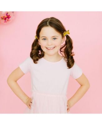 Little and Big Girls Gold Sparkle Bow Clip Set