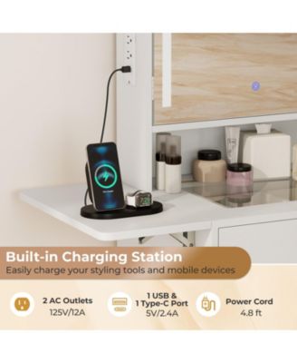 Space-Saving Vanity Desk with Mirror and Lights for Bedroom