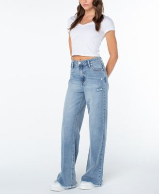 Women's Wide-Leg Fray-Hem Jeans