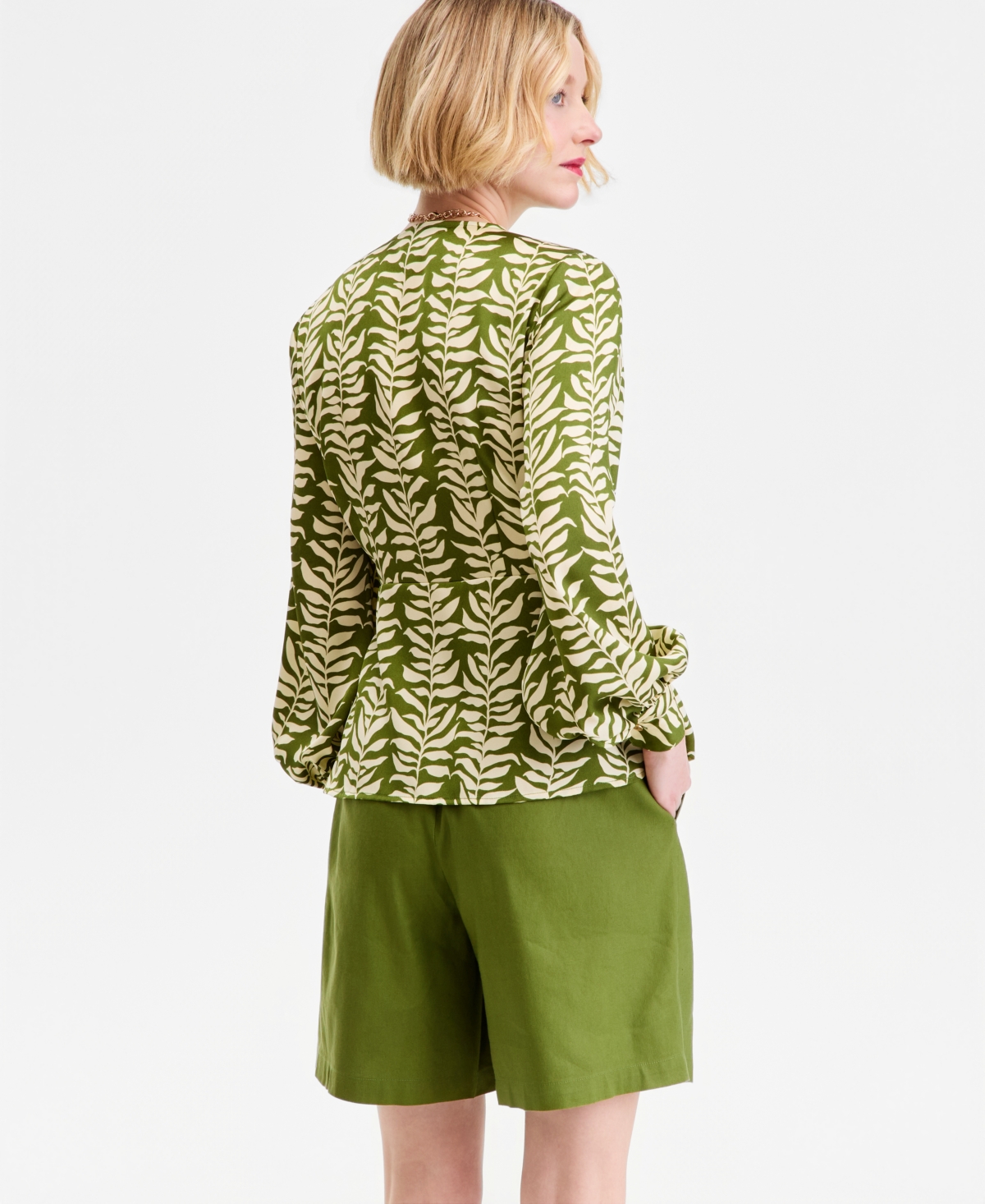 I.n.c. International Concepts Women's Printed Blouson-Sleeve Wrap Blouse, Macy's Exclusive
