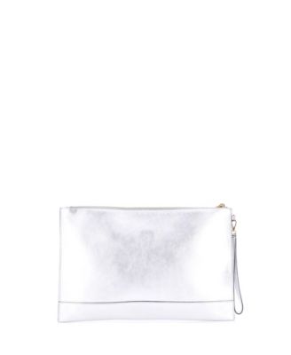 Large Logo Flat Wristlet Pouch Embossed Leather