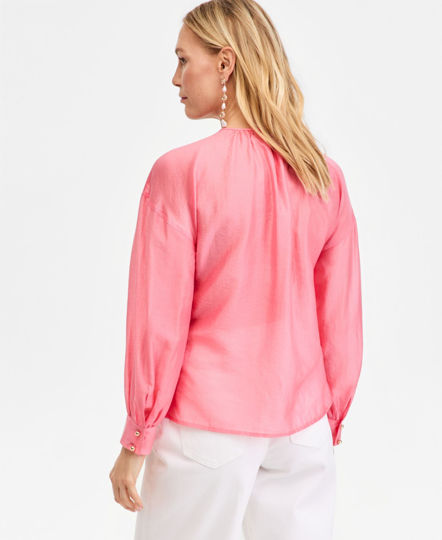 Женская блузка I.N.C. International Concepts Long-Sleeve Satin Blouse, цвет: Коралловый — фото 3