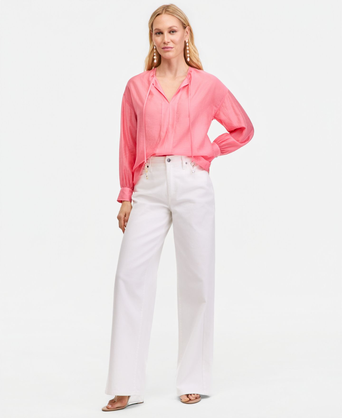 Женская блузка I.N.C. International Concepts Long-Sleeve Satin Blouse, цвет: Коралловый — фото 4