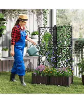 Raised Garden Bed w/Trellis Drain Holes for Climbing Vines Flowers Vegetables