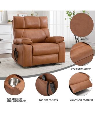Oversized Power Lift Recliner Chair for Elderly, Faux Leather Dual Motor Infinite Position with Massage, Heat, Remote & Cup Holders