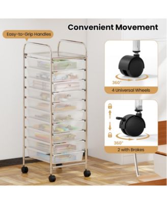 Ten Drawer Rolling Storage Cart with Metal Frame and Casters