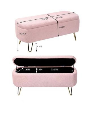 Modern Storage Ottoman Bench - Oval Faux Fur Entryway Bench, End of Bed Bench with Gold Legs for Living Room, Bedroom