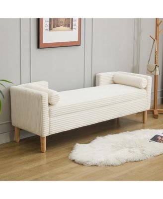 65" Storage Ottoman -  Corduroy Upholstered Bench with Armrests, Backrest and 2 Pillows, End of Bed Bench for Bedroom, Entryway