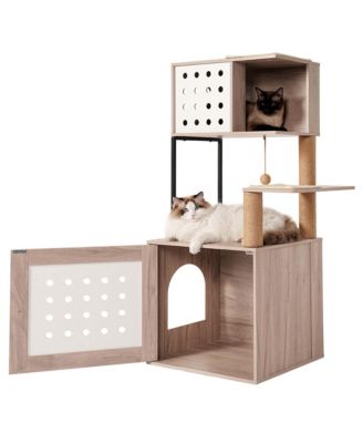   Cat Tree with Litter Box Enclosure, Hammock and Scratching Posts