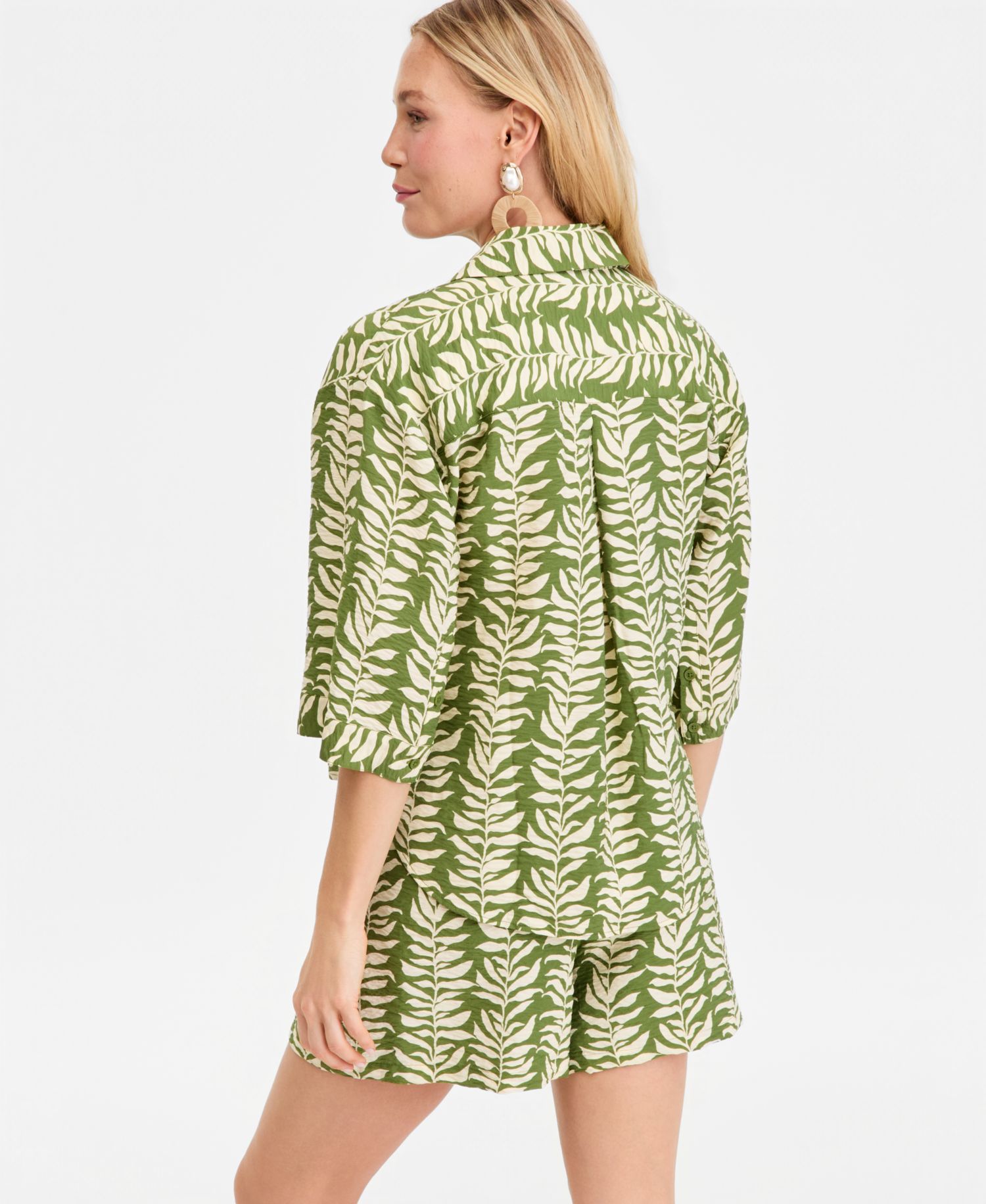 Women's 3/4-Sleeve Printed Button-Down