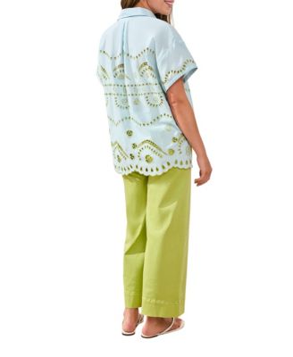 Women's Embroidered Poplin Short-Sleeve Top