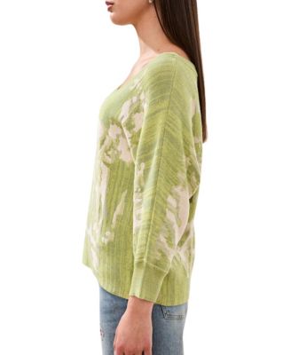 Women's U-Neck Jacquard Three-Quarter-Sleeve Sweater
