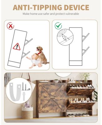 Slim Entrance Hallway Shoe Rack with 2 Folding Drawers - Adjustable Shelves - Metal Legs - Modern Space Saving Design - Capacity 12-16 Pairs