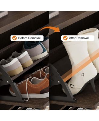 Fluted Shoe Cabinet with 2 Flip Drawers, Hidden Wooden Shoe Cabinet with Adjustable Shelf, Freestanding Shoe Storage Cabinet