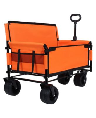 Outdoor Storage 3-in-1 Collapsible Foldable Wagon Cart with Bench Seat & Storage Heavy Duty Utility Cart For Camping