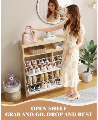 Space-Saving Modern Shoe Storage Cabinet – 4 Turn Drawers – Freestanding Wooden Organizer – Perfect for Entryway, Hallway, or Bedroom