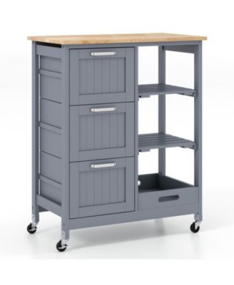 Kitchen Island Cart with Wood Top Drawers and Removable Tray
