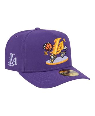 Men's Purple Los Angeles Lakers Injection Cartoon Logo A-Frame 59FIFTY Fitted Hat