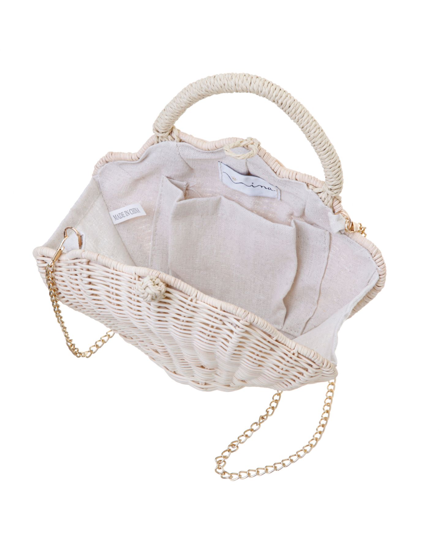Женский клатч Nina Rattan Shell Minaudiere Small Clutch Handbag, цвет: Светлый натуральный — фото 4