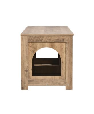 Zeus and Ruta Wooden Cat Litter Box Enclosure Hidden 2 Rooms Modern Litter Box Furniture Greige